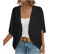 JokeLomple Cardigan Boléro Long Femme - Cardigan Léger et Fin en Coton Tricoté Rétro Cardigan Léger Plage Châle Kimono en Mousseline Blouse Gilet à Manches Mi-Longues Manche Maille Vintage Tops