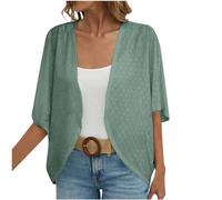 JokeLomple Cardigan Boléro Long Femme - Cardigan Léger et Fin en Coton Tricoté Rétro Cardigan Léger Plage Châle Kimono en Mousseline Blouse Gilet à Manches Mi-Longues Manche Maille Vintage Tops