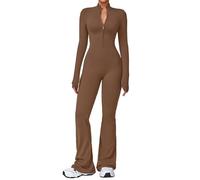 JokeLomple Combinaison intégrale à manches longues évasées, fermeture éclair, body, justaucorps de yoga, combinaison pantalon large
