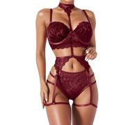 JokeLomple Femme Tenue Sexy - Lingerie Femme Dentelle Sein Nu & String Biefs Ouvert Latex Simili Cuir PU Robe Dos Ouverte Teddy Babydoll Sleepwear Nuisette Sexy Soutien-Gorge Sexy et Culotte