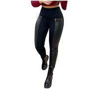 JokeLomple Pantalon en Cuir contrasté pour Femme avec Fermeture éclair Taille Haute Faux Design Leggings Sudation