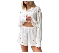 JokeLomple Pyjama imprimé cœur d'amour pour Femmes, Ensemble Deux pièces décontracté, Confortable, Short Doux, vêtements de Maison