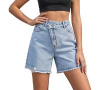 JokeLomple Short en Jean délavé Bleu Clair, Taille Haute, Coupe Ample et Confortable, idéal pour Un Look décontracté Estival.