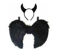 jokeshop Cornes de diable noires et ailes noires avec ailes d'ange démon féerique Costume de Noël, Halloween, Cosplay