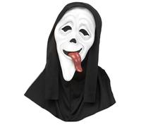 jokeshop Masque de fantôme en latex avec langue et capuche pour Halloween, déguisement effrayant pour cosplay, tueur de film