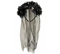 Jokeshop Serre-tête à fleurs avec voile et cadavres de mariée - Accessoires de déguisement d'Halloween - Noir