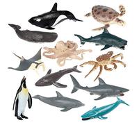 JOKFEICE Figures Animales 12 pièces Réaliste Animaux Marins en Plastique Figurines Ensemble Comprend Baleine Bleue, Dauphin, Bosse etc. Projet Scientifique, Cadeau d'anniversaire pour Enfants
