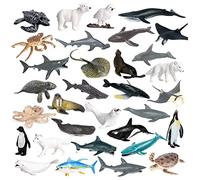 JOKFEICE Figurines d'animaux 32 pièces en Plastique réaliste Figurines d'animaux de l'océan Jouets d'apprentissage, Cadeau de fête d'anniversaire de gâteau pour Les Enfants