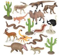 JOKFEICE Lot de 16 figurines d'animaux du désert réalistes wz chameau, renard Fennec, serpent et cactus, projet scientifique, jouets éducatifs, décoration de gâteau d'anniversaire pour enfants et