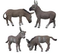 JOKFEICE Lot de 4 figurines d'animaux en plastique gris ânes pour projets scientifiques, apprentissage, cadeau d'anniversaire, décoration de gâteau pour enfants