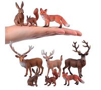 JOKFEICE Lot de 6 figurines d'animaux de la forêt réalistes en plastique - Cerf et écureuil - Cadeau éducatif pour enfants - Cadeau d'anniversaire