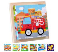 JOKILY Cube d'Images en Bois 3D - Puzzle Avec 16 Cubes - Jouet Montessori pour Enfants de 2 à 4 Ans - Garçons et Filles (A)
