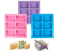 JOKILY Lot de 3 moules en silicone, moule à savon, 6 moules rectangulaires en silicone creux pour gâteaux, moule à pâtisserie, savon broyé à la main, moule en silicone, moule à savon