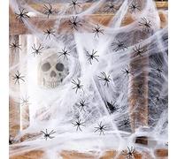 JOKILY Toile d'araignée d'Halloween 200 g + 30 araignées horreur, décoration de fête d'Halloween, toile d'araignée, toile d'araignée, décoration d'Halloween pour la maison et le jardin