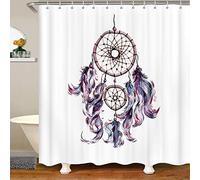 JOKITA Attrape Rêve Blanc Rideau Douche, Attrape Rêve Blanc Rideau de Bain 100% Polyester Tissu Rideau de Douche Anti Moisissure Imperméable pour Salle de Bain ou Baignoire, 12 Crochets, 180x180 cm
