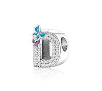 Jokmeo Pendentif Initiale D avec Papillon en Argent 925 pour Femme, Compatible avec les Bracelets et Colliers de Style Pandora et Européen. Convient aux Femmes et aux Filles.