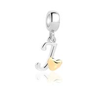 Jokmeo Pendentif Initiale J avec Cœur Doré en Argent 925 pour Femme, Compatible avec les Bracelets et Colliers de Style Pandora et Européen. Convient aux Femmes et aux Filles.