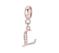 Jokmeo Pendentif Initiale L en Argent 925 à Finition Or Rose pour Femme, Compatible avec les Bracelets et Colliers de Style Pandora et Européen. Convient aux Femmes et aux Filles.