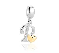 Jokmeo Pendentif Initiale P avec Cœur Doré en Argent 925 pour Femme, Compatible avec les Bracelets et Colliers de Style Pandora et Européen. Convient aux Femmes et aux Filles.