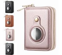 JOKO DESIGN AirTag Wallet Portefeuille fin avec fermeture éclair NFC + protection RFID - Mini portefeuille pour homme et femme - Porte-cartes intelligent pour Apple AirTag, Rose, Mini portefeuille