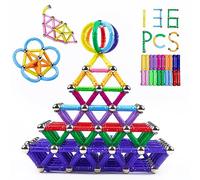 Jokooan Construction Magnétique, 136 Pièces Jouets de Bâtons Magnétiques pour l'Apprentissage de l'Intelligence Entraînement Cérébral pour Les Enfants