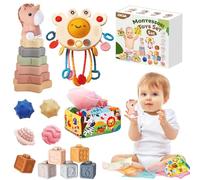 JOKSNK Jouet Bebe 6 Mois-3 Ans, 5 in 1 Montessori Jeux Bébé Eveil, Crabe Jouet, Tour Souple Empilable, Boîte à Tissus Bebe, Balles Sensorielles, Jouets sensoriels pour Fille Garçon 6 9 12 Mois