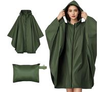 Jokureao Poncho de pluie imperméable avec sac de transport, vêtement de pluie coupe-vent pour homme et femme, léger et compact pour vélo, voyage, trekking, manteau de pluie réutilisable, Vert armée