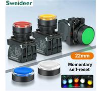 Joli à bouton-poussoir avec LED, interrupteur à Cristal automatique momentanée, lumière, rouge, vert, XB4, 12V, 24V, 220V, 10A, 1NO, 1NC, 2NO, 22mm Yellow No Light