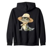 Joli alligator avec chapeau de paille Aquarelle Art Sweat à Capuche