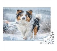 Joli Animal de Compagnie Chien Papier épais Berger Australien dans Un Village enneigé Lot Puzzle Cadeau interactif pour Seniors 70x50cm/1000 pièces