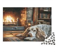 Joli Animal de Compagnie Chien Papier Lourd Cocker Spaniel près de la cheminée dans Une pièce Confortable Puzzle pour Seniors Cadeau Secret de Noël Relaxant 52x38cm/1000 pièces