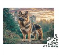 Joli Animal de Compagnie Chien Papier Premium Berger Allemand dans Un Champ avec ruines de château Puzzle à Faire soi-même pour Enfants de +12 Ans Cadeau de Noël Amusant 52x38cm/1000 pièces