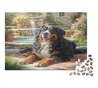 Joli Animal de Compagnie Chien Papier Premium Bouvier Bernois près d’Une Cascade forestière Puzzle à Faire soi-même Jeu Familial Amusant 52x38cm/1000 pièces