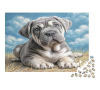 Joli Animal de Compagnie Chien Papier recy hiot Bouledogue allongé sur l’Herbe Puzzle Cadeau de Collection pour Adultes 52x38cm/1000 pièces
