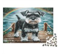 Joli Animal de Compagnie Chien Papier recyclé Schnauzer sur Un Quai près du lac avec Arc-en-Ciel Puzzle Cadeau de Noël Difficile 38x26cm/1000 pièces