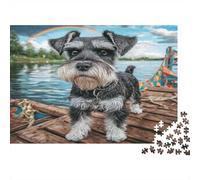 Joli Animal de Compagnie Chien Papier Schnauzer sur Un Quai près du lac avec Arc-en-Ciel Kit Puzzle Cadeau d’Anniversaire entraînement cérébral 52x38cm/1000 pièces