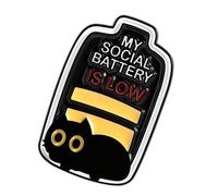 Joli badge à revers avec chats noirs et symbole de batterie sociale faible pour une communication émotionnelle amusante entre amis. Broches à piles, taille unique, comme décrit