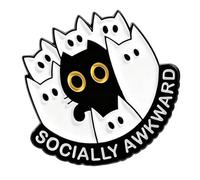 Joli badge à revers avec chats noirs et symbole de batterie sociale faible pour une communication émotionnelle amusante entre amis. Broches à piles, taille unique, comme décrit