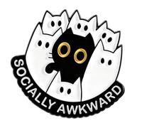 Joli badge chat noir avec symbole de batterie sociale faible pour une communication émotionnelle amusante entre amis, taille unique, Comme décrit