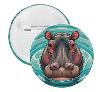 Joli badge hippopotame rond en métal, broche légère pour sac à dos, épingles à boutons tendance pour chemises, vestes, châle, manteau, unisexe, 5PCS, Fer blanc, épingles rondes en métal