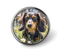 Joli badge rond en métal avec motif teckel - Pour vêtements, sacs, chapeaux, décorations de fête - Accessoires pour homme et femme