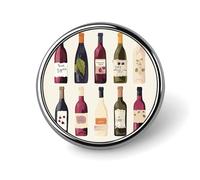 Joli badge rond en métal pour bouteille de vin - Pour vêtements, sacs, chapeaux - Décoration de fête - Accessoires pour homme et femme