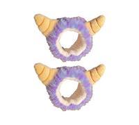 Joli bandeau amusant en peluche avec cornes de diable violettes pour femme - Accessoire de cheveux amusant pour se laver le visage et le maquillage (bandeau 02)