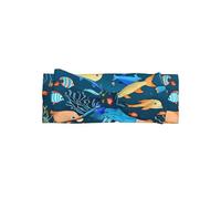 Joli bandeau bleu sous-marin imprimé de poisson pour bébé avec nœud - Bandeau en nylon doux et extensible - Accessoires pour cheveux de princesse délicats