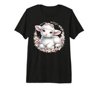 Joli bébé Agneau entouré de Fleurs Roses T-Shirt Haut de Gamme