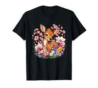 Joli bébé cerf entouré de Fleurs printanières T-Shirt