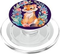 Joli bébé Tigre avec Fleurs - Aquarelle Animal Art PopSockets PopGrip pour MagSafe