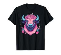 Joli bison rose avec couronne florale et cœurs T-Shirt