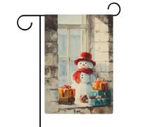 Joli bonhomme de neige fenêtre de maison ancienne drapeau de jardin saisonnier vacances toile de jute double face maison cour drapeaux extérieurs 30,5 x 45,7 cm