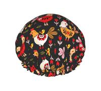Joli bonnet de bain imprimé coq poulets, protecteur de cheveux double couche, couverture de cheveux élastique pour laver le visage, 27 cm